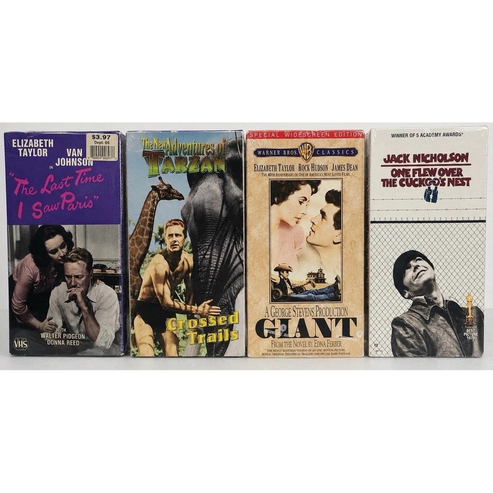 Vintage VHS Movie Lot 4pc Giant Cuckoo Nest Tarzan Paris Made in USA Good Sealed